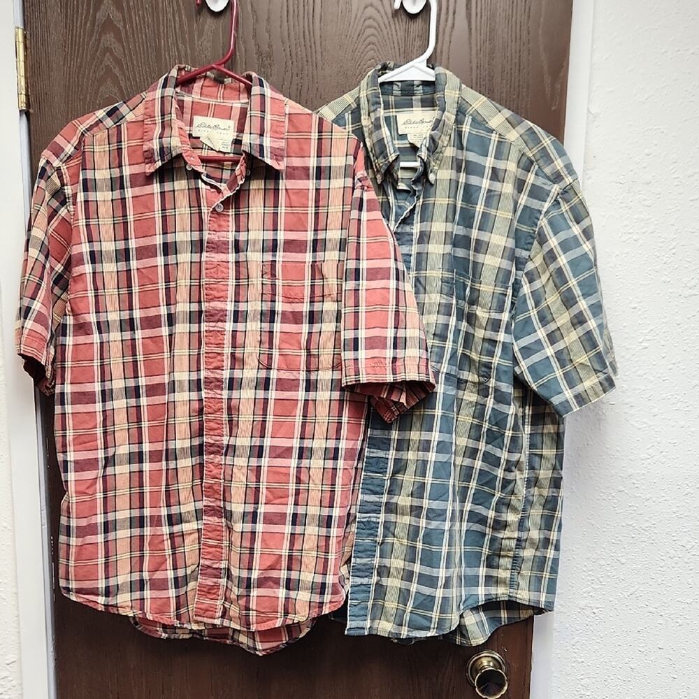Eddie Bauer Red and Green Plaid Button Down Shirts